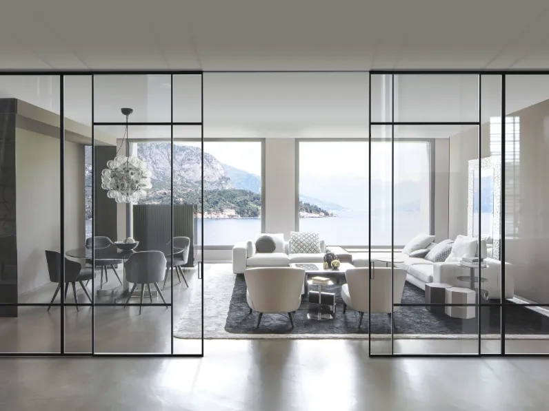Porta per interni scorrevole Bellagio in vetro con profili in alluminio di Viva