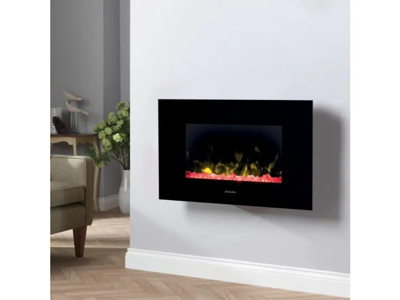 Camino elettrico a led appeso a parete con cornice di colore nero Sicsem di Maisonfire