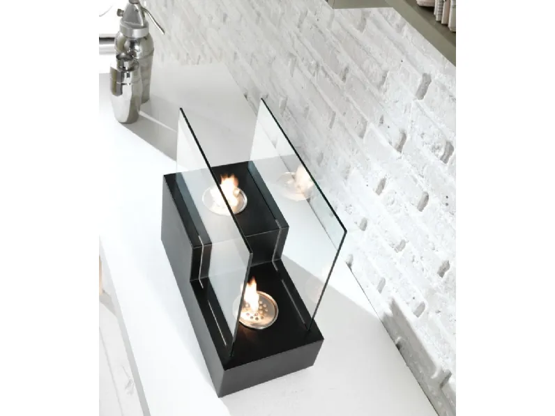 Biocamino da tavolo Two Steps in metallo e vetro con doppio bruciatore di Stones