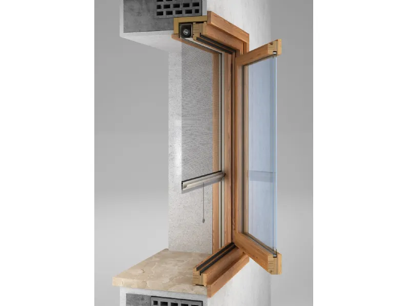 Zanzariera a scomparsa realizzata con rete in fibra di vetro Fox di Bettio