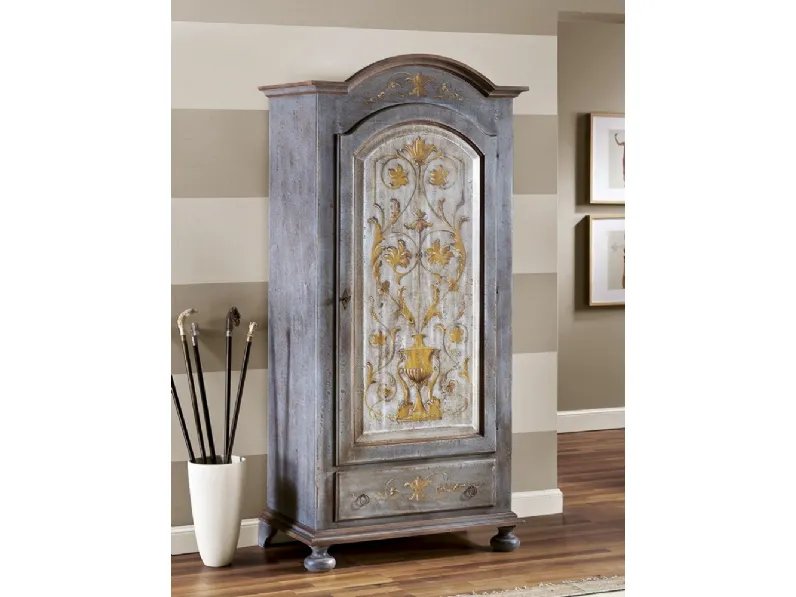 Armadio decorato a mano a 1 anta battente e 1 cassetto1419-A di Zanini