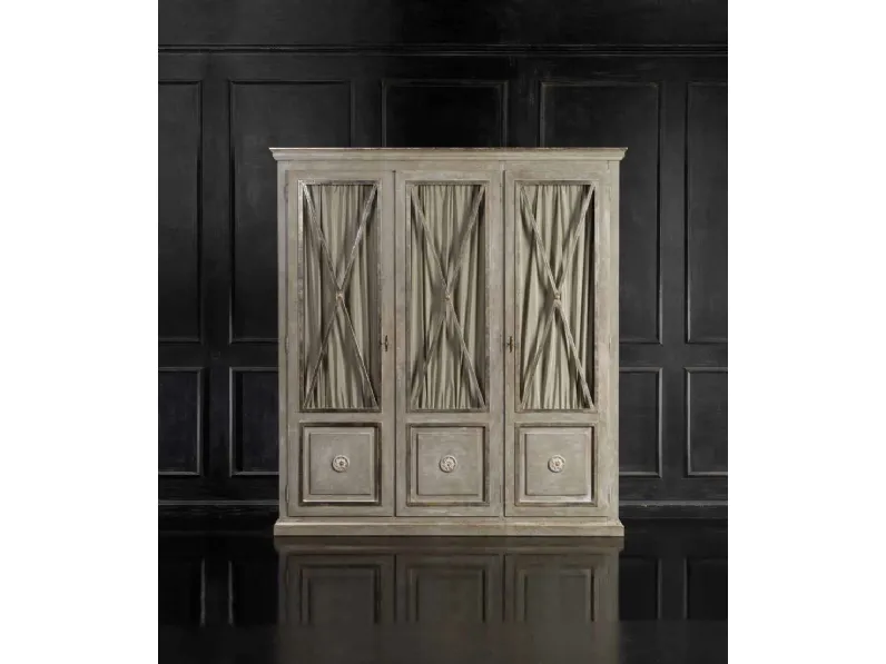 Armadio con ante battenti in legno, vetro e tessuto Art 2618 Vittorio Grifoni