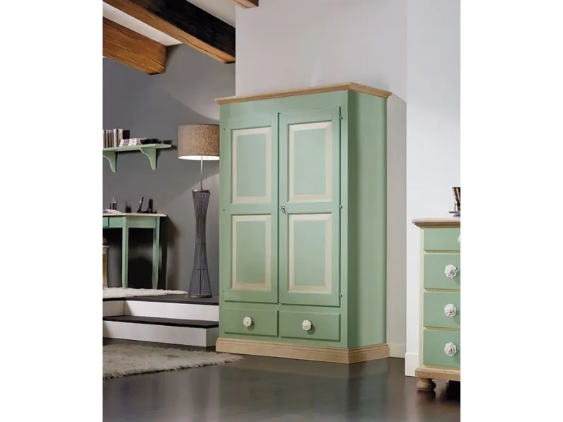 Armadio in legno massello di abete a 2 ante battenti e 2 cassetti 302-A di Zanini