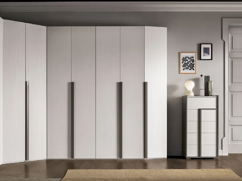 Armadio angolare con ante battenti Abaco 124 City finitura Noce Bianco di Gierre Mobili