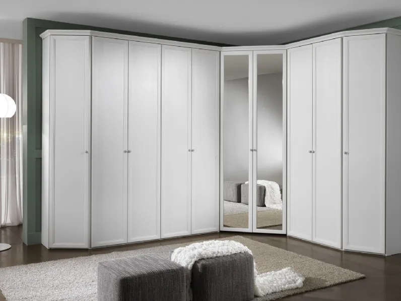 Armadio Angolare 01 finitura Frassino Bianco e specchio di Felver