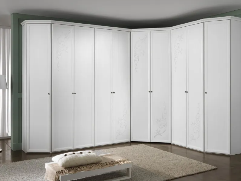 Armadio Angolare 02 finitura Frassino Bianco con decoro di Felver