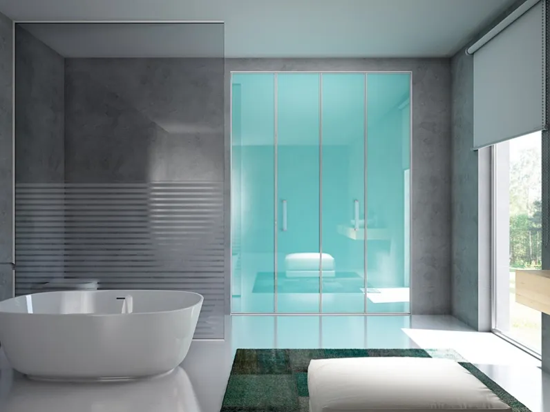 Armadio a Soffietto 02 in cristallo laccato e cornici cromate di Pozzi Armadi