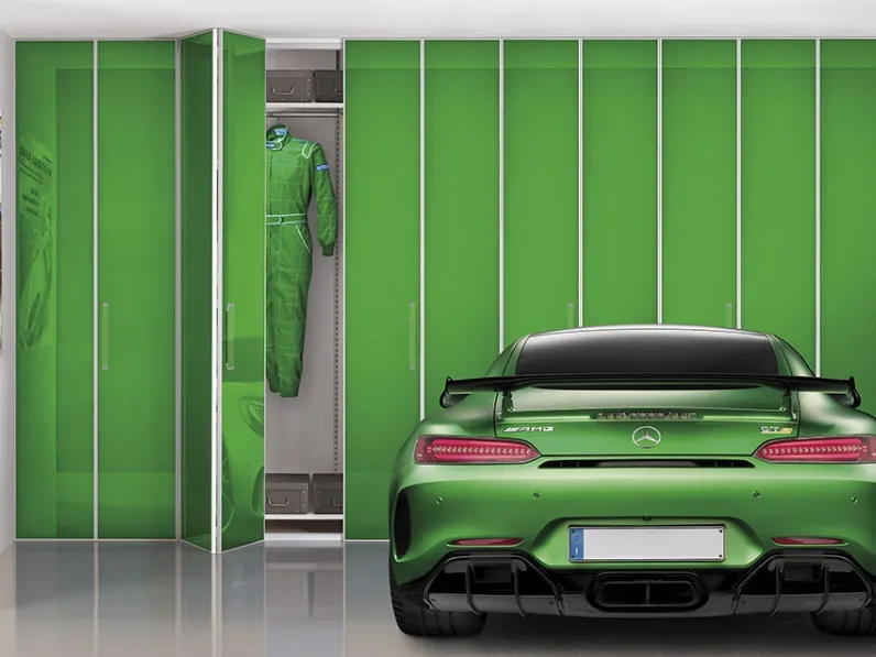 Armadio a Soffietto 05 in cristallo laccato e cornici cromate di Pozzi Armadi