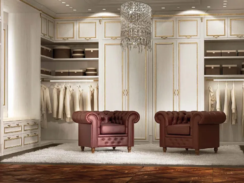 Cabina Armadio Stile Classico 01 in legno verniciato Bianco con decori dorati di Arte Brotto