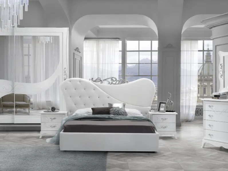 Armadio con ante scorrevoli Bedroom Destiny in laccato Bianco con decori e specchi di Imba Srl