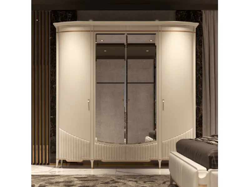 Armadio con ante battenti laccato con specchi centrali e inserti in tecnonabuk Bond di Ghezzani