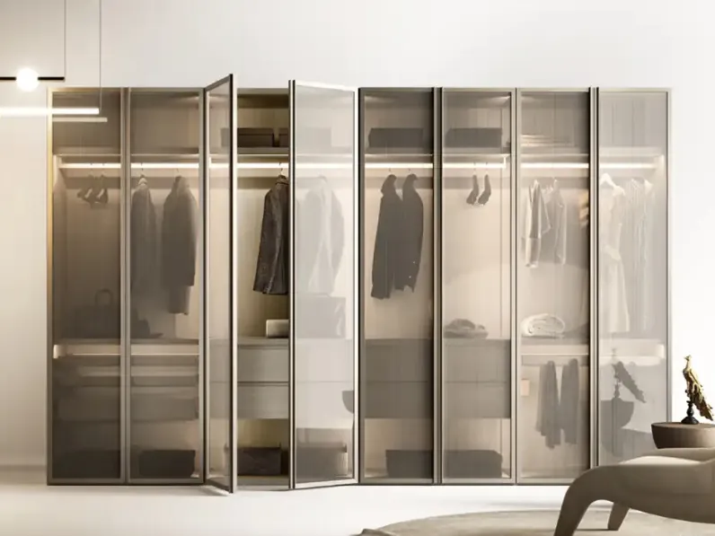 Cabina armadio Antares A125 in nobilitato con ante in vetro di Moretti Compact Giorno Notte