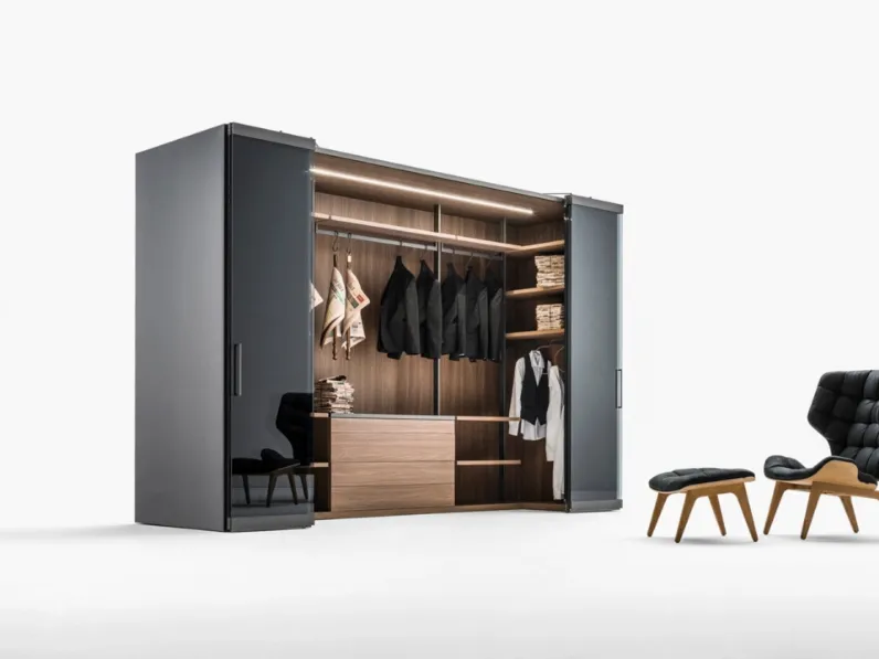 Cabina Armadio Freedhome compatta autoportante in vetro e laccato nero lucido Camerino Vetro di Caccaro