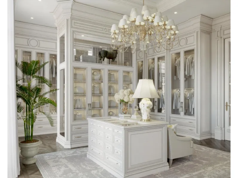 Cabina Armadio in laccato e vetro trasparente con isola Century di Busatto