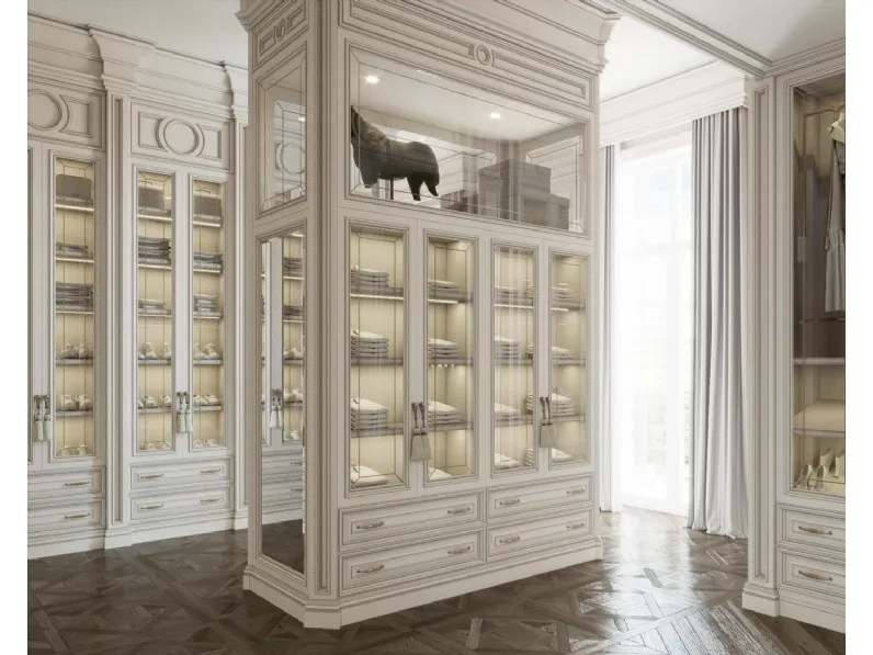 Cabina Armadio in laccato e vetro trasparente con ante battenti Century di Busatto