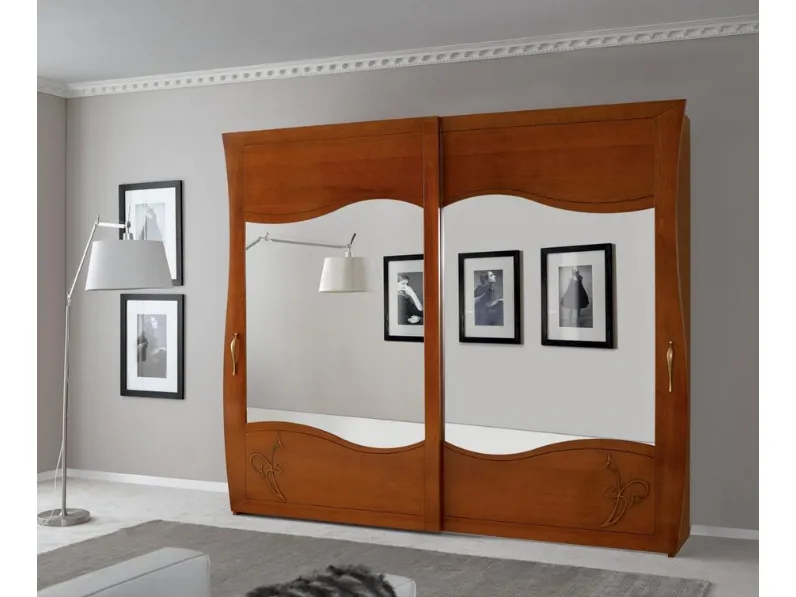 Armadio Chantal art 4758 in Noce medio con intarsio e specchi di Padovani Mobili