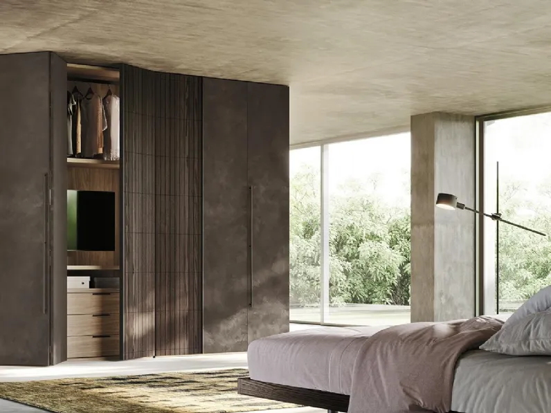 Armadio con ante a soffietto in legno e spatolato Comp N24 di Mobilgam