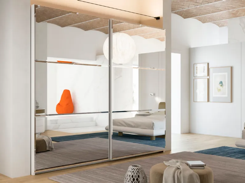 Armadio con ante scorrevoli composte ciascuna da 3 lastre di specchi molati e bisellati Fontana di Fazzini