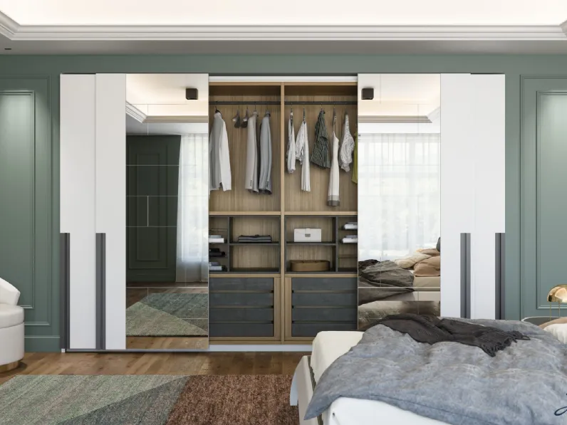 Armadio con ante scorrevoli centrali a mosaico di specchi orizzontali Rialto di Fazzini