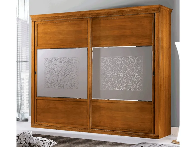 Armadio con 2 ante scorrevoli I Petali in legno finitura Noce con Vetro decorato di Betamobili
