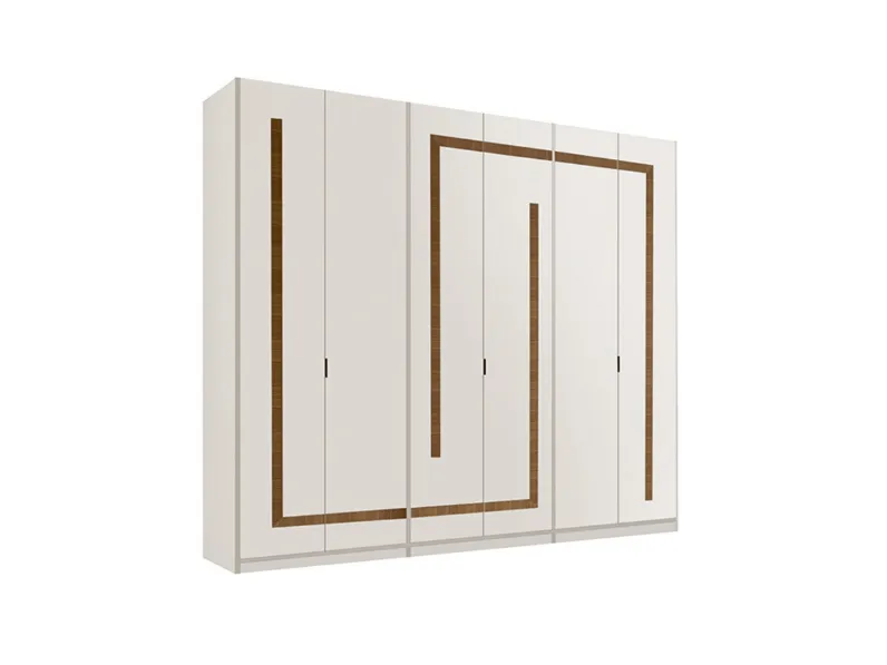 Armadio Ipanema con anta battente in laccato opaco Bianco con inserti in Noce Canaletto di Ferretti e Ferretti