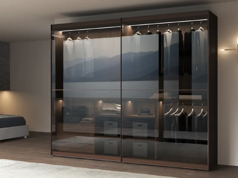 Armadio con ante scorrevoli in vetro bronzato con telaio satinato brown Iris di Favero