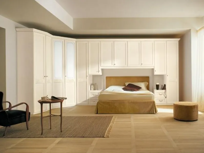 Armadio angolare a ponte in legno avorio e vetro serigrafato Jo Battente 03 di Villanova