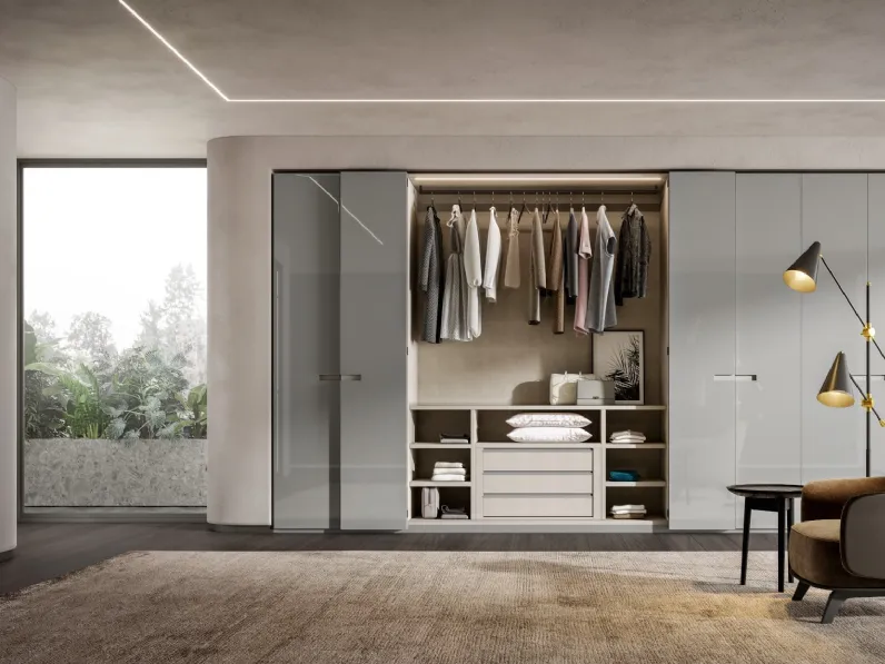 Armadio con ante a pacchetto Linea New in laccato lucido Cenere di Veneran