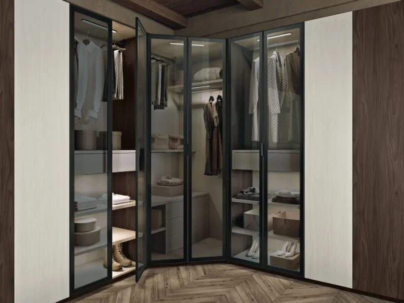 Armadio angolare Lyra LY12 in melaminico e vetro di MCSMobili