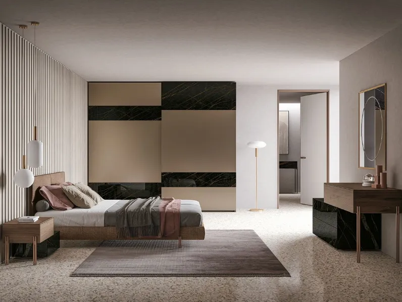 Armadio laccato opaco con inserti in marmo Materia261 03 di Passione Italiana