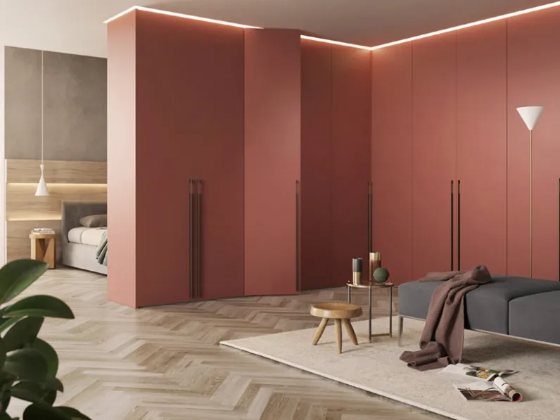 Armadio in laccato opaco con cabina armadio ad angolo Metro di Sangiorgio