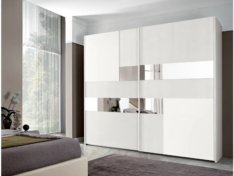 Armadio in legno laccato con inserti a specchio Martina Bianco di Mobil Più