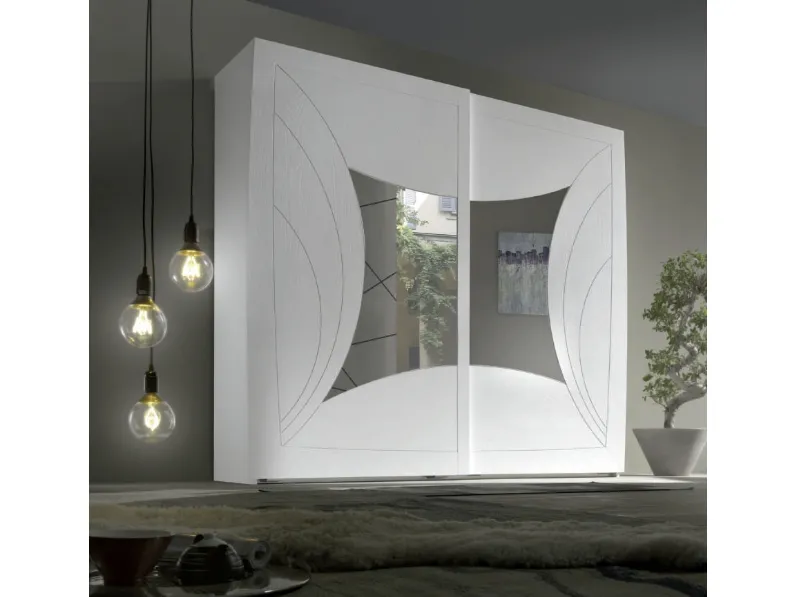 Armadio con ante scorrevoli Moon Project IM8606 in legno laccato Bianco e specchi di Imba Srl