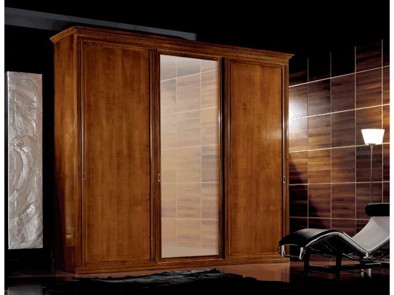 Armadio con ante scorrevoli laterali in legno e anta centrale con specchio bronzato Notre Dame di Betamobili