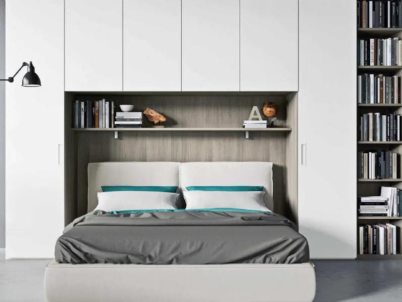 Armadio con ante battenti Piana a Ponte laccato Bianco con modulo libreria e schienale finitura Olmo Cenere di Archimede