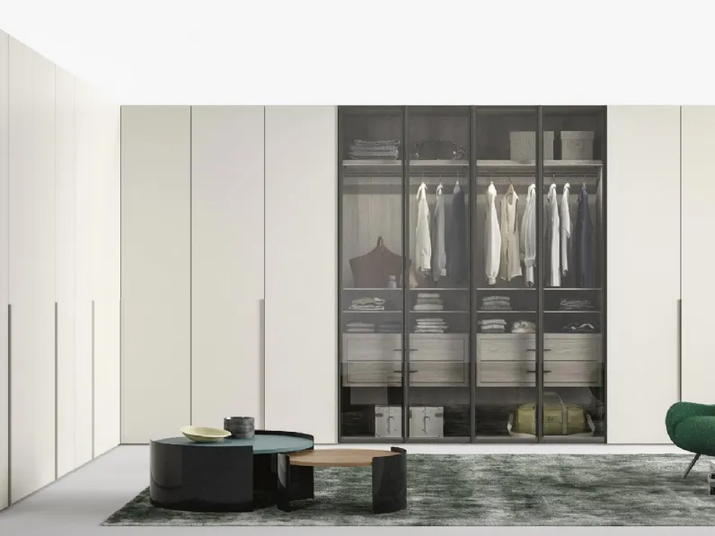 Armadio con ante battenti Piana Angolare laccato opaco Bianco e vetro Grigio di Archimede