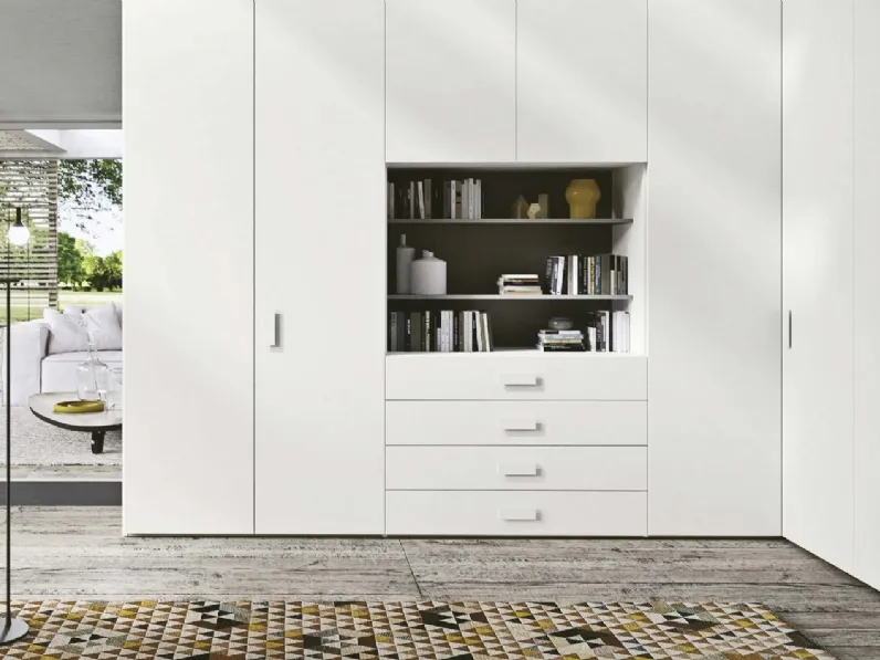 Armadio con ante battenti Piana Angolare laccato Bianco opaco con vano a giorno di Archimede