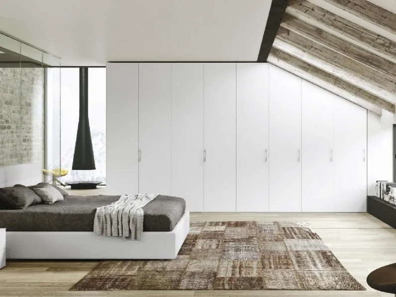 Armadio con ante battenti Piana Mansardato laccato Bianco opaco di Archimede