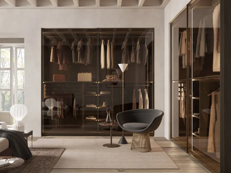 Armadio con ante scorrevoli in vetro color bronzo con profili in alluminio Quadro di Sangiorgio