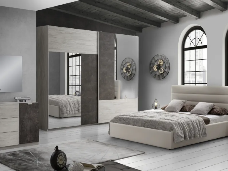 Armadio con ante scorrevoli Bedroom Rachel in legno e materico con specchi di Imba Srl