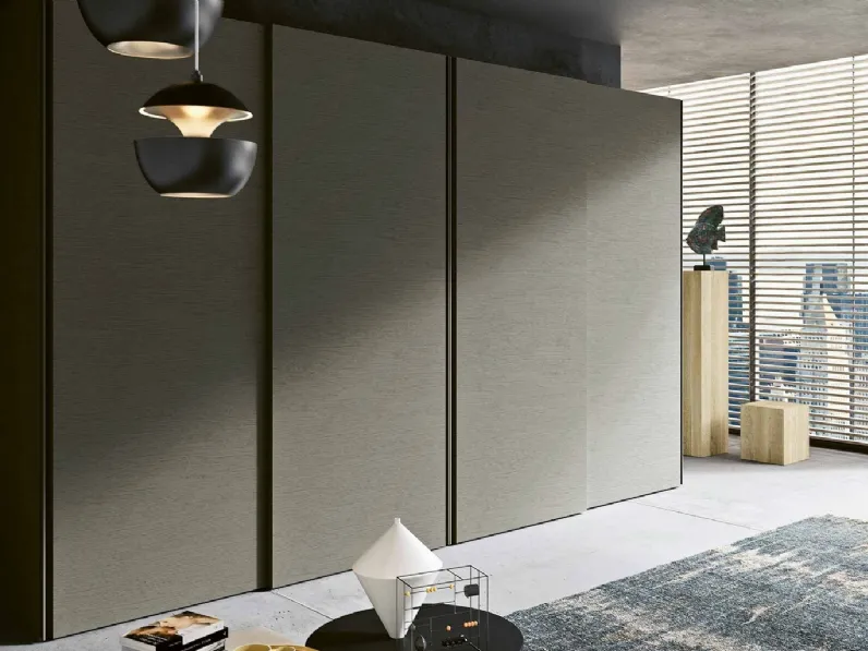 Armadio Segno Scorrevole in Frassino laccato opaco Fango di Archimede