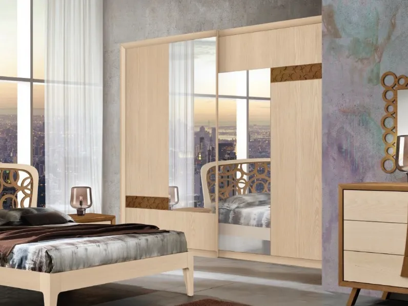 Armadio Trend Style TR2581 in Frassino con formelle in legno e specchi centrali di Imba Srl