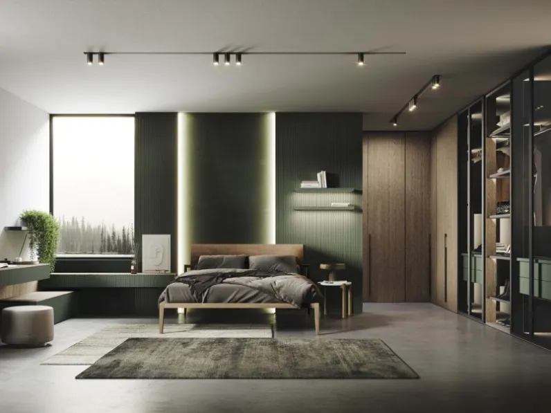 Armadio angolare ad ante battenti finitura Rovere e Vetro Fumé con traversi in alluminio Nero opaco Unlimited di Guzzini & Fontana