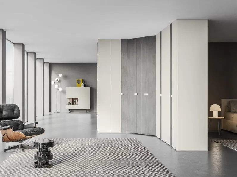 Armadio angolare Battente Pop ZN12 finitura Perla e Calce Grigia di Marka Total Living