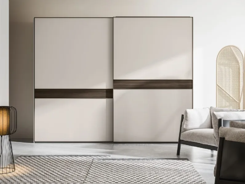 Armadio Scorrevole Elite ZN28 finitura Perla con inserto finitura Forestal Dark di Marka Total Living
