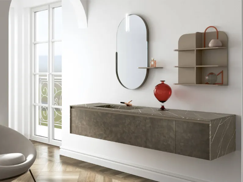 Mobile da Bagno 3Punto0 101 in HPL Selce per il top e Brunito per i frontali di Rab Arredobagno