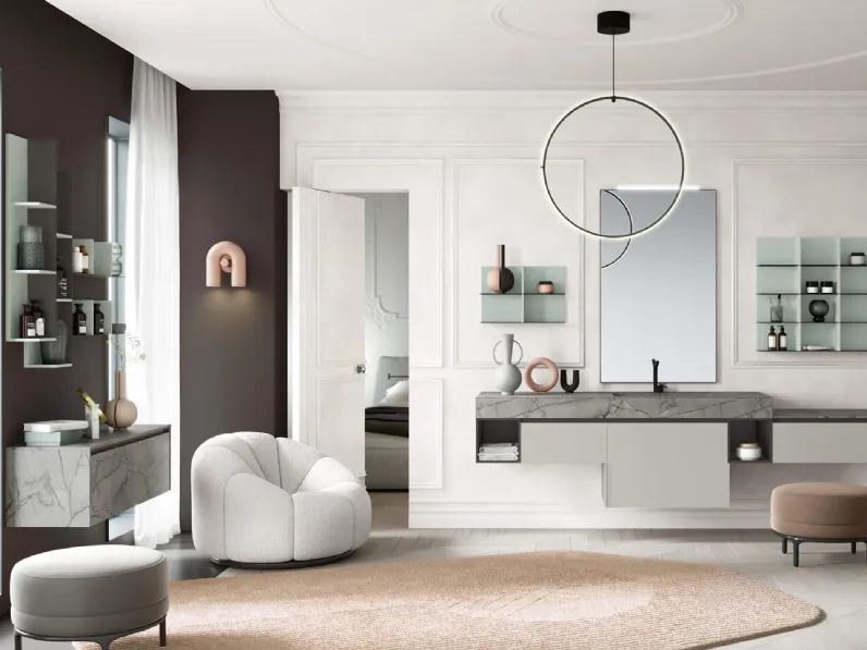 Mobile da Bagno 3Punto0 102 in laccato opaco grigio e top in HPL di Rab Arredobagno