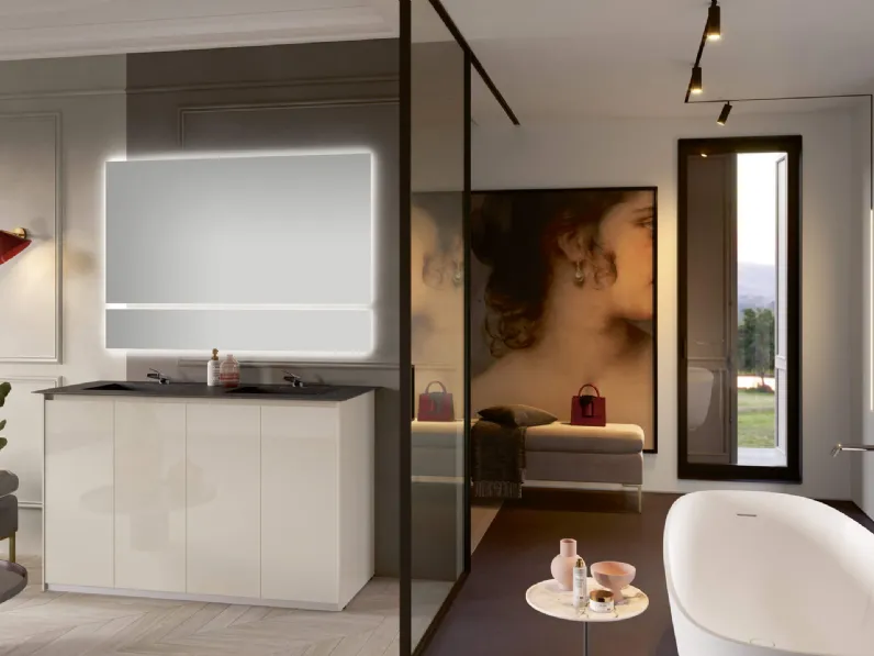 Mobile da Bagno a terra 3Punto0 103 in laccato seta lucido e top in HPL di Rab Arredobagno