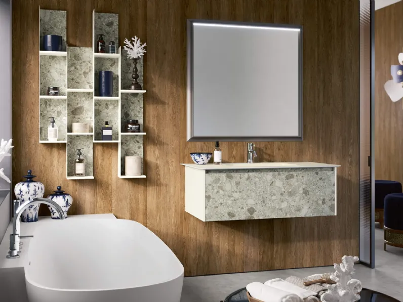 Mobile da Bagno sospeso 3Punto0 109 in HPL Palladiana e laccato bianco opaco con top in Fenix bianco di Rab Arredobagno