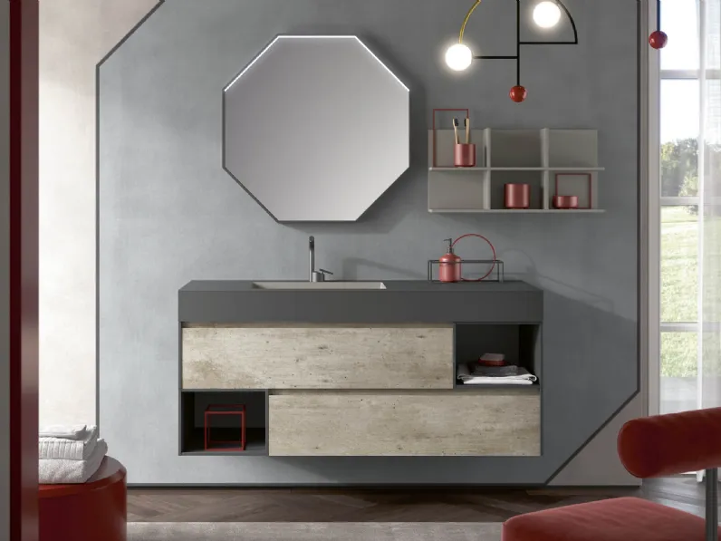 Mobile da Bagno sospeso 3Punto0 112 in HPL Beton e Fenix grigio bromo di Rab Arredobagno